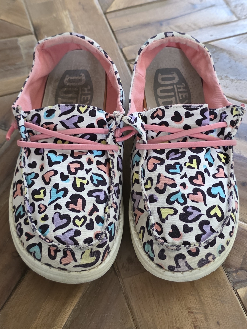 Hey Dude Kids Heart-Print Slip-On Shoes in White with Pastel Accents, 3
